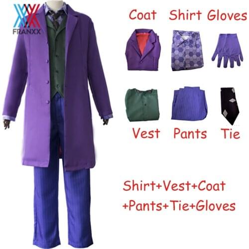 The Dark Knight Joker Cosplay Costume Arthur Fleck Purple Red T-Shirt Pants Vest Uniform Full Set Outfits Mens Halloween