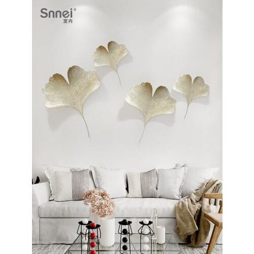 Chinese Style Living Room Wall Decoration Creative Ginkgo Leaf Wrought Iron Wall Decoration Pendant Gold Ornaments