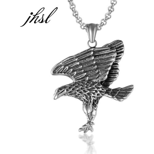 JHSL Stainless Steel Men Statement Animal Bird Eagle Pendant Necklace Chain Silver Color Fashion Jewelry Dropship Wholesale