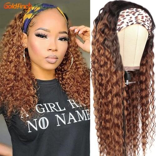 Goldfinch Colored Water Wave Headband Wig Human Hair 180 Density 1b 30 and Natural Color Malaysian Hair Full Machine Made Wig