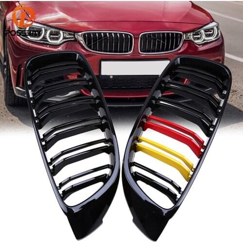POSSBAY Car Front Hood Grilles Decoration for BMW 4-Series F32 Coupe 428iX/430d/430dX/ 2013-2016 Double Slats Racing Grills