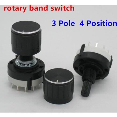 10pcs RS26 3 Pole Position 4 Selectable Band Rotary Channel Selector Switch Single Deck Rotary Switch Band Selector +10pcs knob