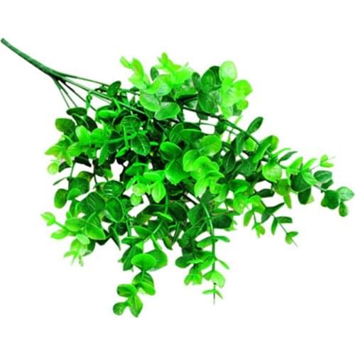 1 Pc 7-Branches Green Artificial Fake Plastic Eucalyptus Leaves Plant Home Office Festive Party Decor Desktop Ornament Supplies