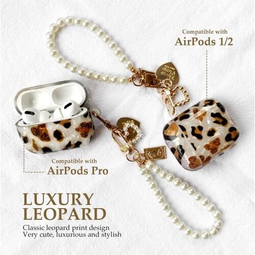 Luxury Leopard Pearl Case for Apple Airpods 1 2 3 Bracelet Chain Case for AirPods Pro Case Bluetooth Earphone Accessories Box