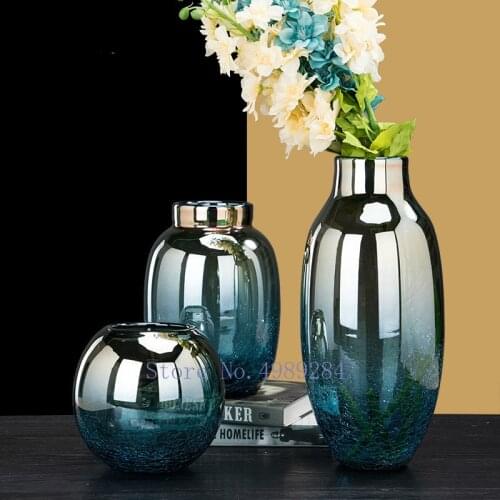 Nordic Creative glass vase blue Transparent vase Flower arrangement modern luxury Home living room desktop Decorative ornaments
