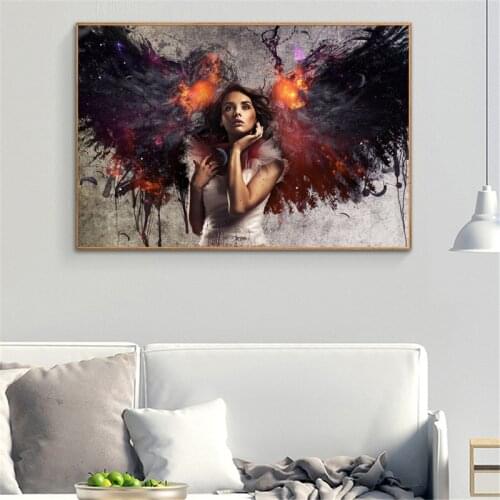 Modern Demon Wings Wall Posters Prints Abstract Girl Wings Feather Pop Art Canvas Home Decor Pictures For Living Room Cuadros