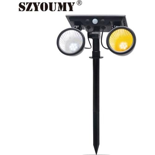 SZYOUMY Rotable 2 Lamp Solar Lawn Spot light Dual Color Dusk to Dawn Wall Or Ground Installation