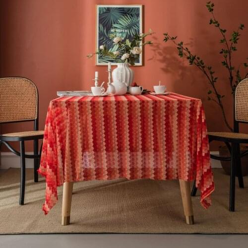 Vintage Red Embroideried Lace Tablecloth Geometric Hollow Pattern Rectangular For Dining Banquet Wedding Hotel Table Cover Nappe