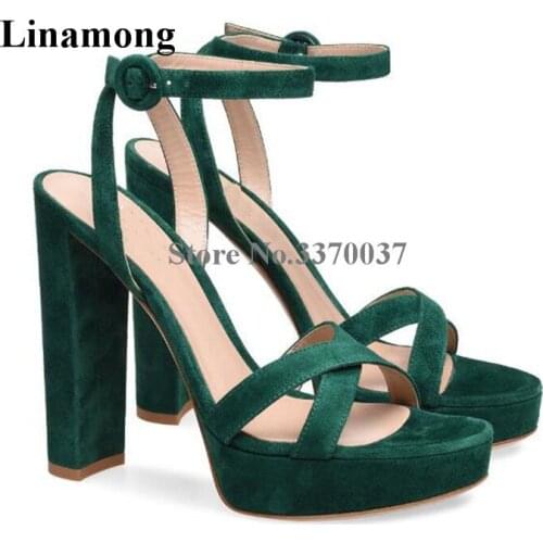 Summer New Fashion Women Open Toe High Platform Sandals Ankle Strap Buckle Green White Pink Thick High Heel Sandals