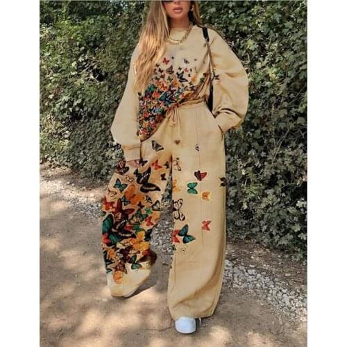 2020 European and American new style womens casual round neck loose print basic womens sweater suit 13