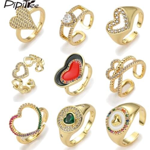 2021 New Multi Style Cubic Zirconia Heart Rings For Women Couple Enamel Open Finger Ring Femme Bauge Wedding Bridal Jewelry Gift