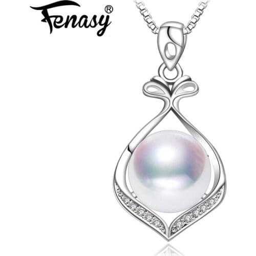 FENASY Natural Pearl Necklaces For Women 925 Sterling Silver Chain Necklace Fashion Pearl Jewelry Big Party Pendant