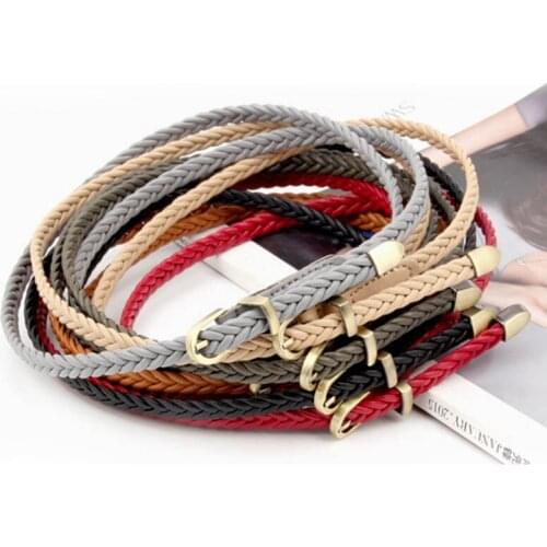 1Pcs Dress Jeans Decoration Thin Belt Solid Color PU Leather Hand-Woven Women Fashion Belts Pin Buckle Versatile