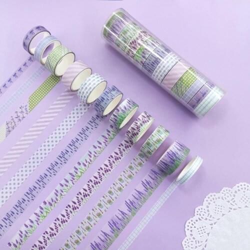 12pcs/set Fragrance Washi Tape Lavender Purpl Flower Paper Scrapbooking Masking Tape Adhesive Sticker Stationery Deco Tapes