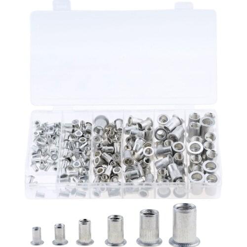 190PCS Rivet Nuts M3 M4 M5 M6 M8 M10 With Box Aluminum Alloy Flat Head Threaded Insert Nut Rivet Cap Set Threaded Nuts