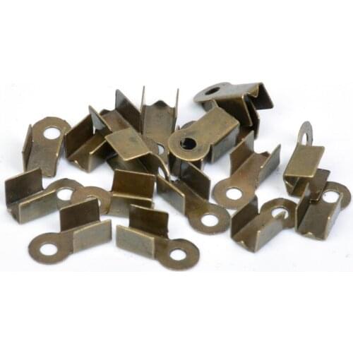 200pcs/lot 2x6/4x8mm Bronze Crimp Beads Cove Clasps Cord End Caps String Ribbon leather Clip Foldover For Necklace Connectors