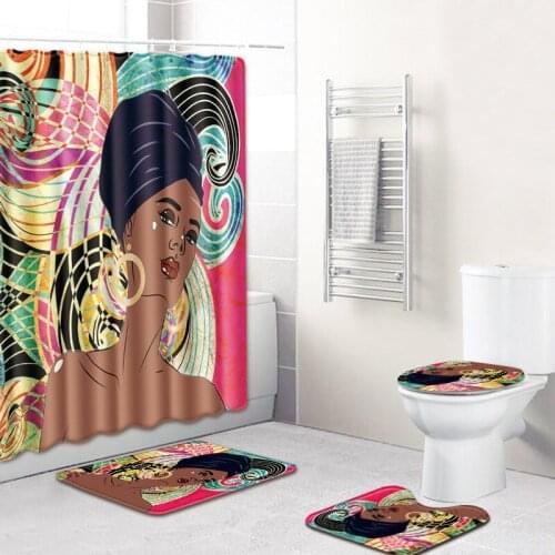 4pcs American style Bathroom Shower Curtain Non Slip Toilet Washable Polyester Cover Mat Set Bathroom Decor doormat