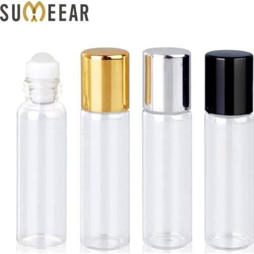 50Pieces/Lot 5ml Mini Glass Perfume Bottles With Roll On Empty Cosmetic Essential Oil For Travel With Steel Ball Bottle