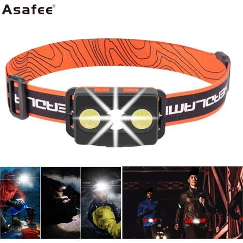 Asafee Rechargeable Head Light Powerful Headlamp XPG+2*COB LED USB Waterproof Light Waist Light Running Light for Camping