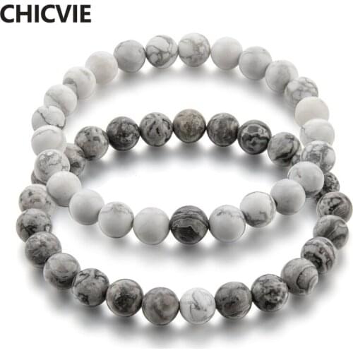 CHICVIE White and Grey Distance Charms Bracelet & Bangles For Men Women Lovers Classic Natural Stone Beaded Bracelets SBR170136