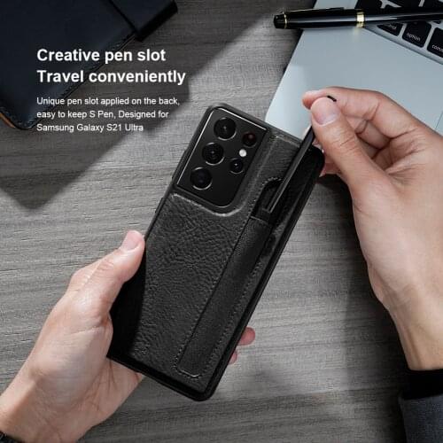For Samsung Galaxy S21Ultra Case NILLKIN PU Leather Case With Pen Slot Back Cover Cases Camera Protection For Samsung S21 Ultra