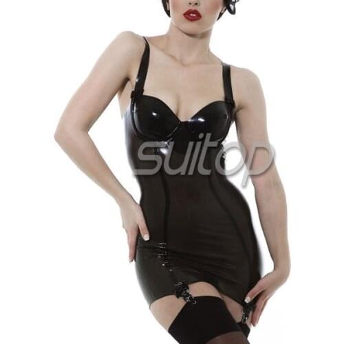 Black color rubber casual dress sexy latex exotic dresses and chemises