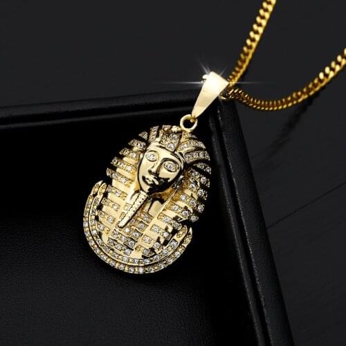 Men Hip hop Necklace Pendant Stainless steel Chain Egyptian Pharaoh Head Pendant Necklaces Chain Punk Jewelry Accessories