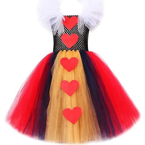 The Red Queen Costume for Girls Long Tutu Dress Up Clothes for Kids Halloween Christmas Costumes Girl Floor Ankle Length Dresses