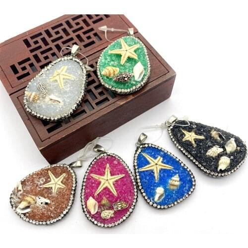 Natural Stone Resin Pendant Irregular Shaped Diamond Paste Starfish Conch Decorative Necklace Earring Pendant DIY Accessories