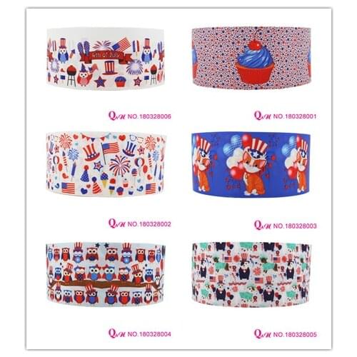 Q&N ribbon 16mm 22mm 25mm 38mm 50mm 75mm 4th of July printed grosgrain ribbon webbing 50yards/roll for hair tie free shipping