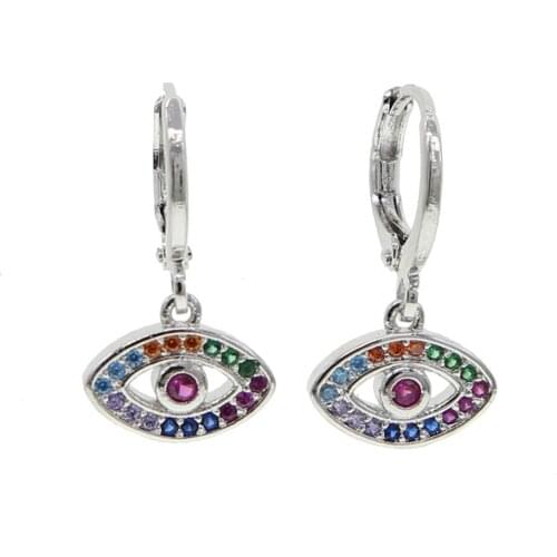 Small cute lovely young girl women jewelry colorful cubic zirconia dangle evil eye earring