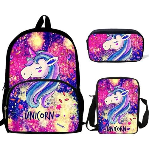 Cute Unicorn Print Backpacks Children Bookbag School Bag Mochila Girls Daily Shoulder Set Pencil Croobody Custom