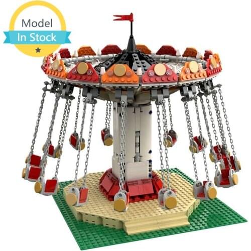 MOC Amusement Park Carousel Building Block Model Ride-Swing Riding Playground Over-Long Car Bricks Decoration Kids Toys Gifts
