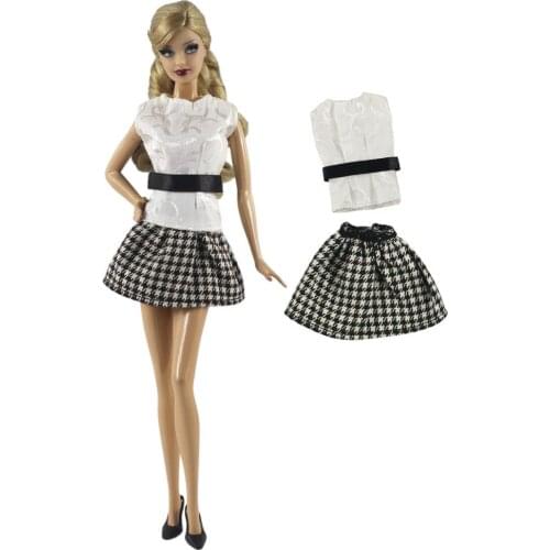 2 Items/ Set Doll Dress Fashion White Shirt +Black Skirt Casual Wear Clothes For Barbie Doll Accessories Toys