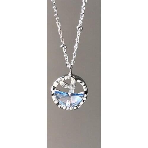 Fashion Clavicle Chain Creative Sea Blue Zircon Fishtail Pendant Necklace For Women Wedding Best S925 Fine Jewelry Birthday Gift