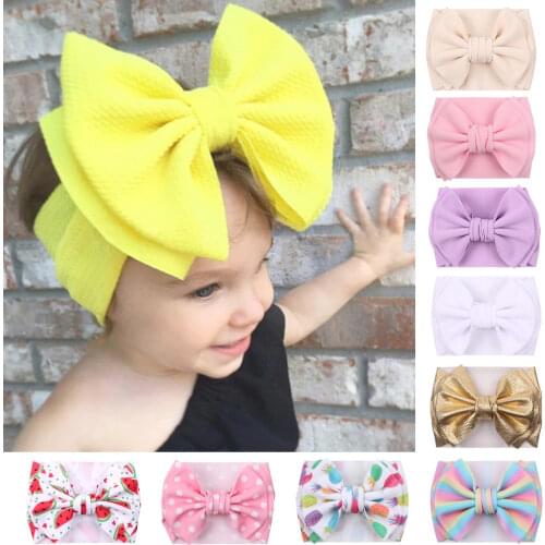 7'' Big Double Layer Hair Bow Girls Headband Cute Baby Elastic Hair Bands For Children Solid Turban Summmer 2021Hair Accessories