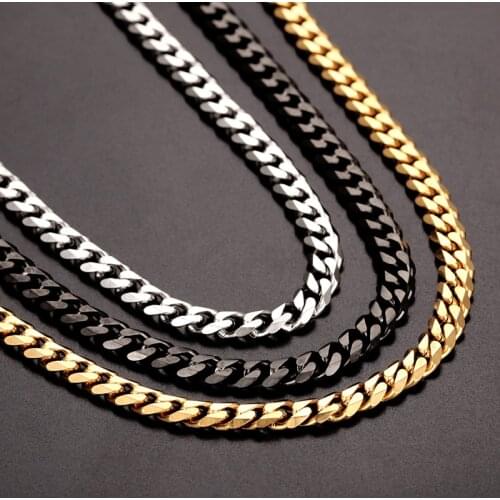 Fashion 3/5/7/9mm Men Women Stainless Steel Gold Color Black Color Necklace Chains Jewelry