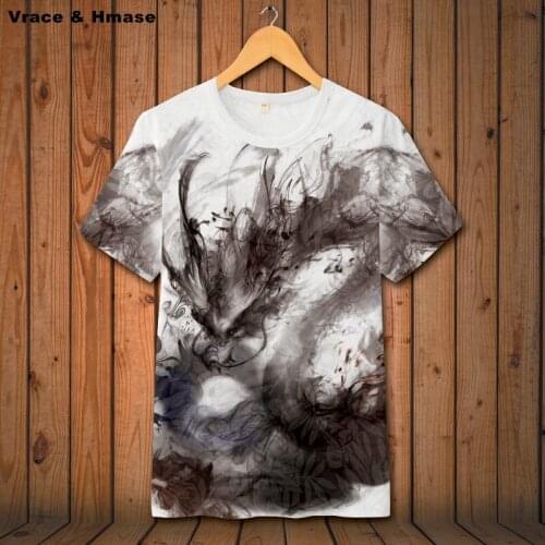 Chinese style ink dragon totem printing fashion short sleeve t shirt Summer 2018 New hollow breathable quality t shirt men S-6XL