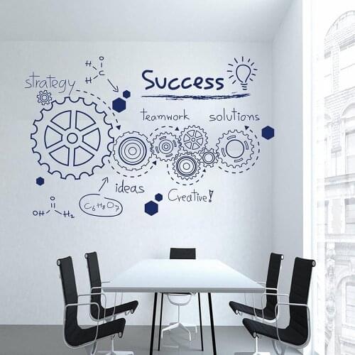 Gear Wall Decal Teamwork Office Motivational Success Words Vinyl Window Stickers Classroom Study Room Interior Decor Mural E288