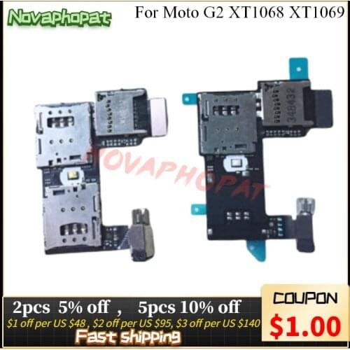 Novaphopat For Motorola Moto G2 XT1068 XT1069 Dual Single SIM Card Tray Memory SD Card Holder Flex Cable Vibrator Tracking