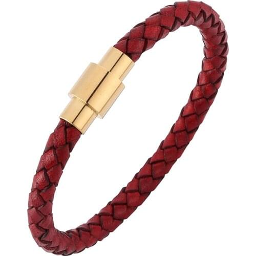 2019 New Fashion Red Genuine Braided Leather Bracelet Men Women Magnetic Clasps Charm Bracelets Male Female Jewelry PD0251R