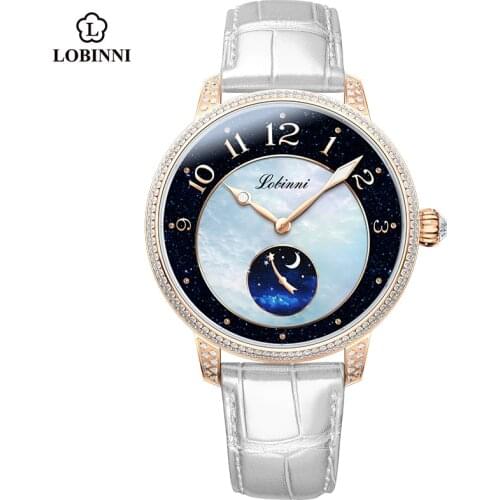 2021 NEW LOBINNI Seagull Mechanical Women Watchs Pearl Oyster Shell Ladies Genuine Leather Wristwatch Relogios Femininos Clock