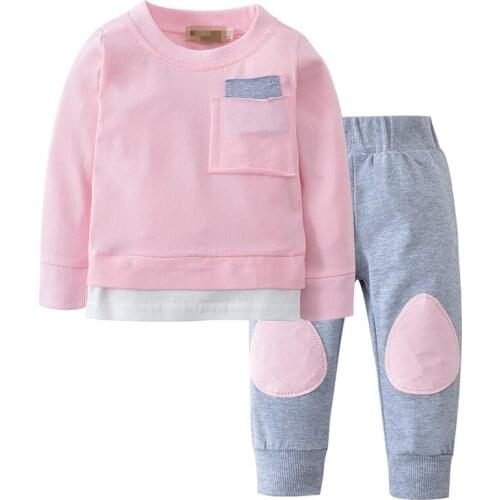 Newborn Baby Girls Infant Clothing Pink Soft Cotton T-shirt Tops+Pants Autumn casual Toddler Boy child 2Pcs Clothes Outfits Set