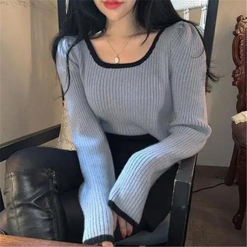 Autumn Women Knitted Sweaters Puff Long Sleeve Knitted Tops Slim Womens Jumper Winter Ladies Sweater Woman 2021 Korean