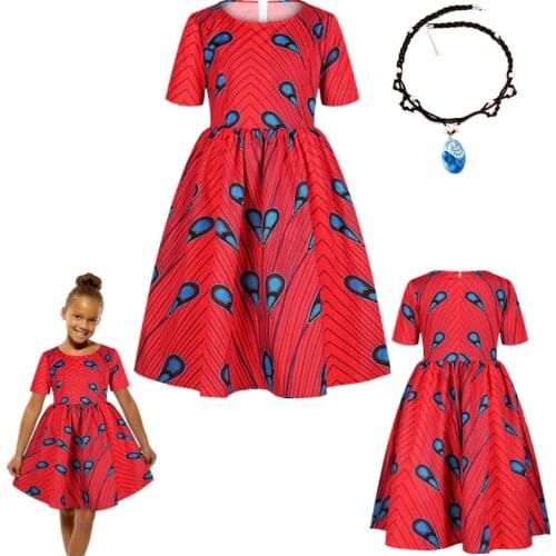 2020 New Digital Print Girl Zip Short Sleeve Dress African Children Puff Skirt Childrens Holiday Party Princess necklace Dress