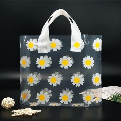 50pcs/lot Large Size Daisy Transparent Plastic Bag Customizable logo Gift Bag Clothes Dot Portable Packaging Bags For Shopping