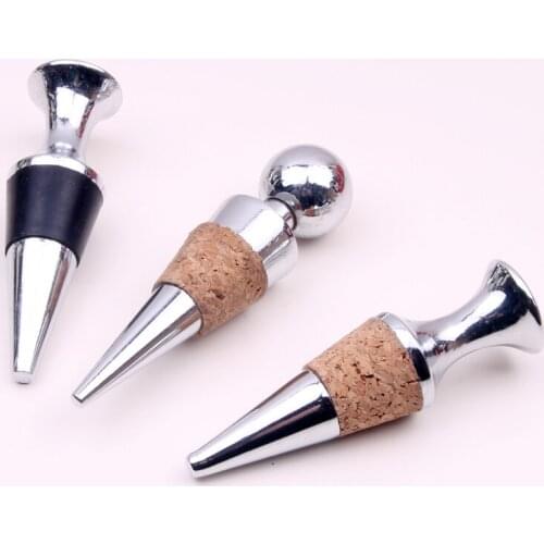 Silver Fresh-keeping Wine Pourer Stopper Zinc Alloy/Silicone/Cork Bar Tool Kitchen Gadgets Flat/Round Head Party Decoration 1Pcs