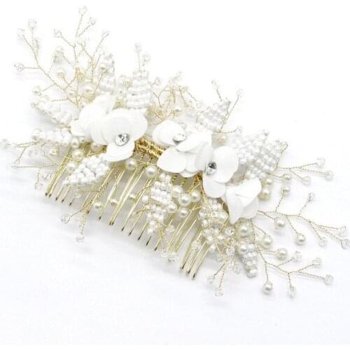 Wedding Party Fashion Headdress Bridesmaid Side Comb For Bride Handmade Pearl White Flower Crystal Hair Pins Hair Accessories