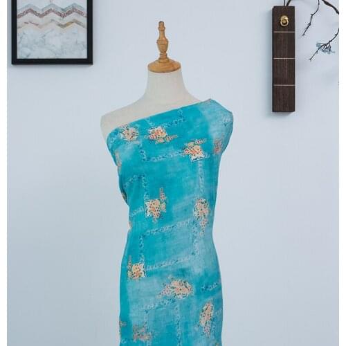 Natural Ramie fabric Flower printing tissu Customized fabrics for fashionable dresses and gowns telas