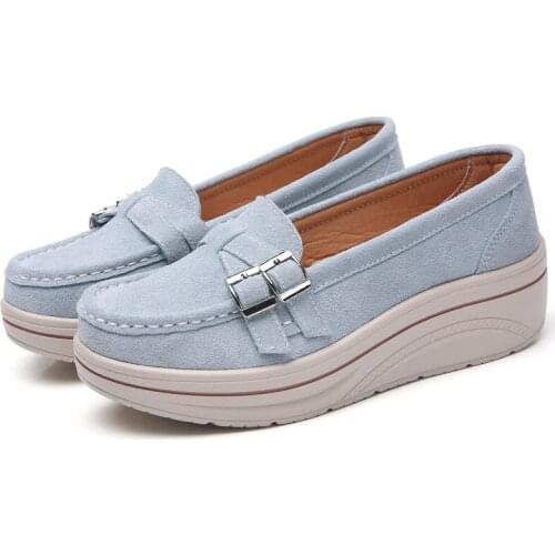 Women New Spring Flats Shoes Platform Sneakers Shoes Leather Suede Moccasins Slip on Casual Shoes Flats